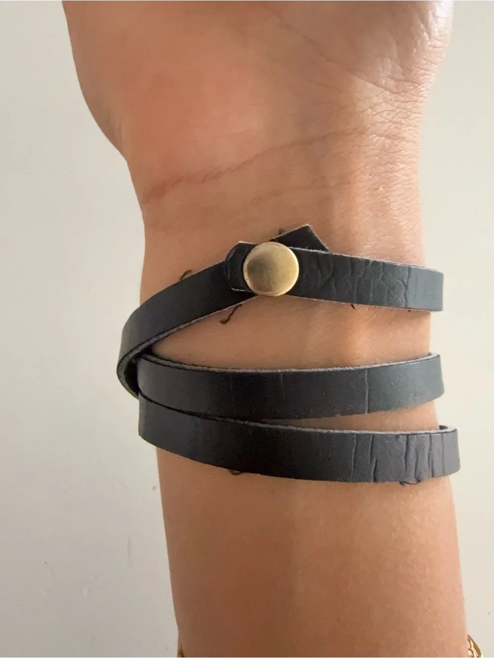 Gold Crystal Buckle Wrap Bracelet with Black Leather Straps